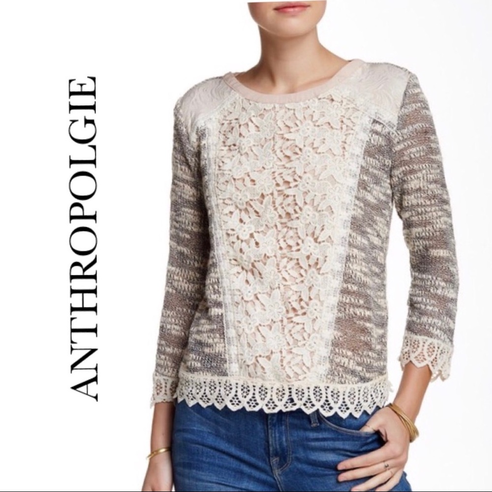ANTHROPOLOGIE CHAMPAGNE & STRAWBERRY MIX LACE TOP